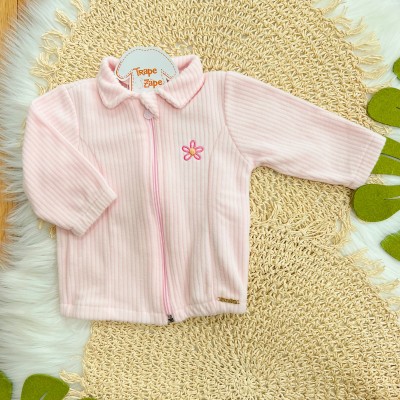 Conj. Jaqueta e Calça em Soft Canelado com Flor Bordada - Rosa